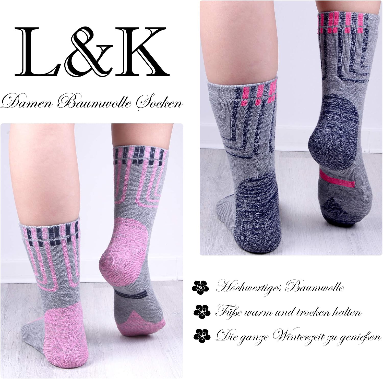 Thumbnail 4 de L&K 6 paia Calze termiche da Donna in Cotone/Wool multicolore – Comfortino unisex