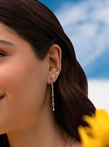 Detalle de SINGULARU Pendientes Cascade Colors en Plata 925 bañada en oro de 18 Kt con circonitas multicolor