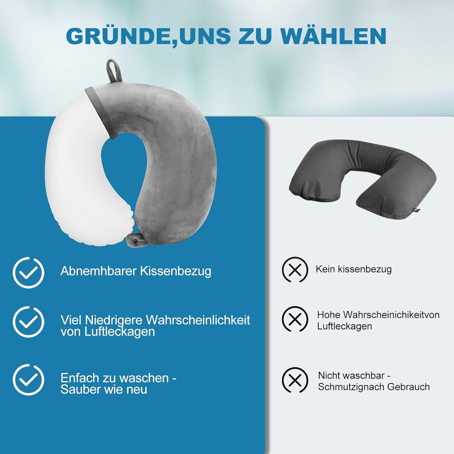 Thumbnail 5 de Cirorld aufblasbares Nackenkissen fürs Flugzeug mit Augenmaske und Ohrstöpseln (U-Form, Grau)