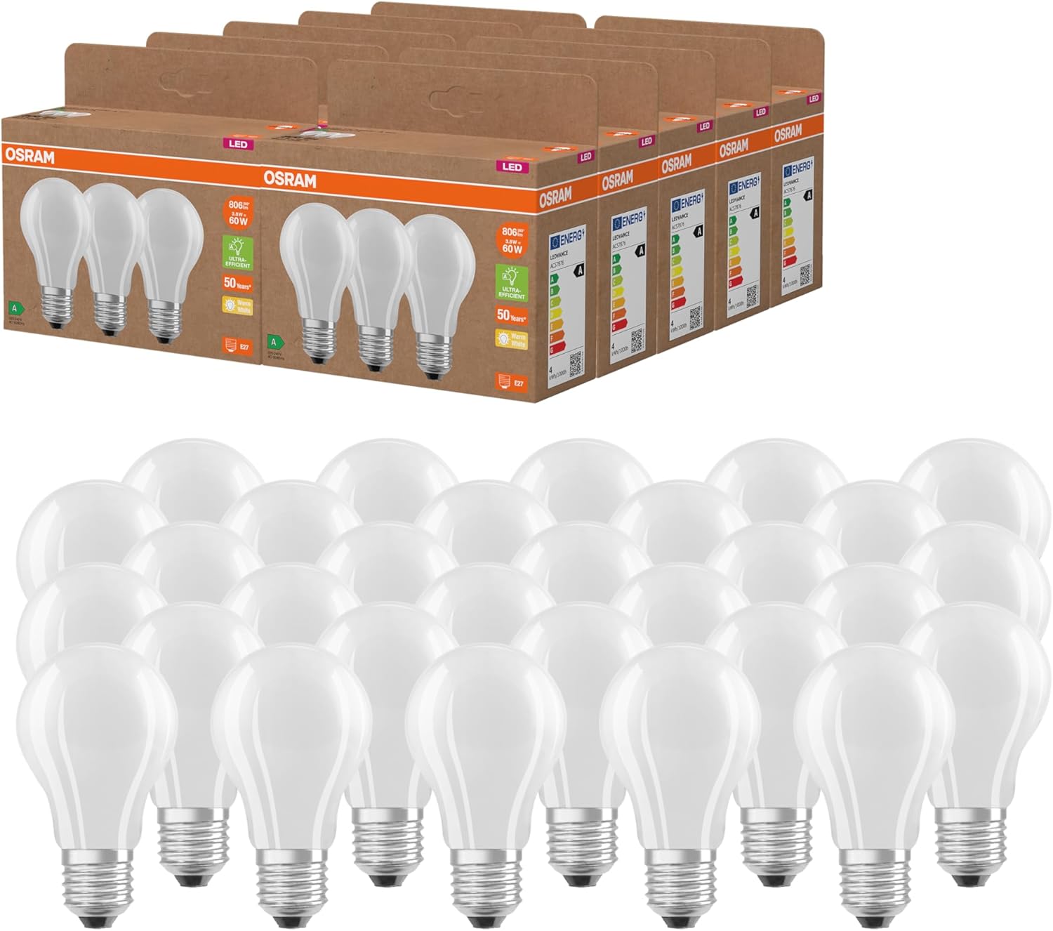 Thumbnail 6 de OSRAM Lampade LED ad alta efficienza E27 5 pezzi, bianco caldo 2700K, vetro opaco