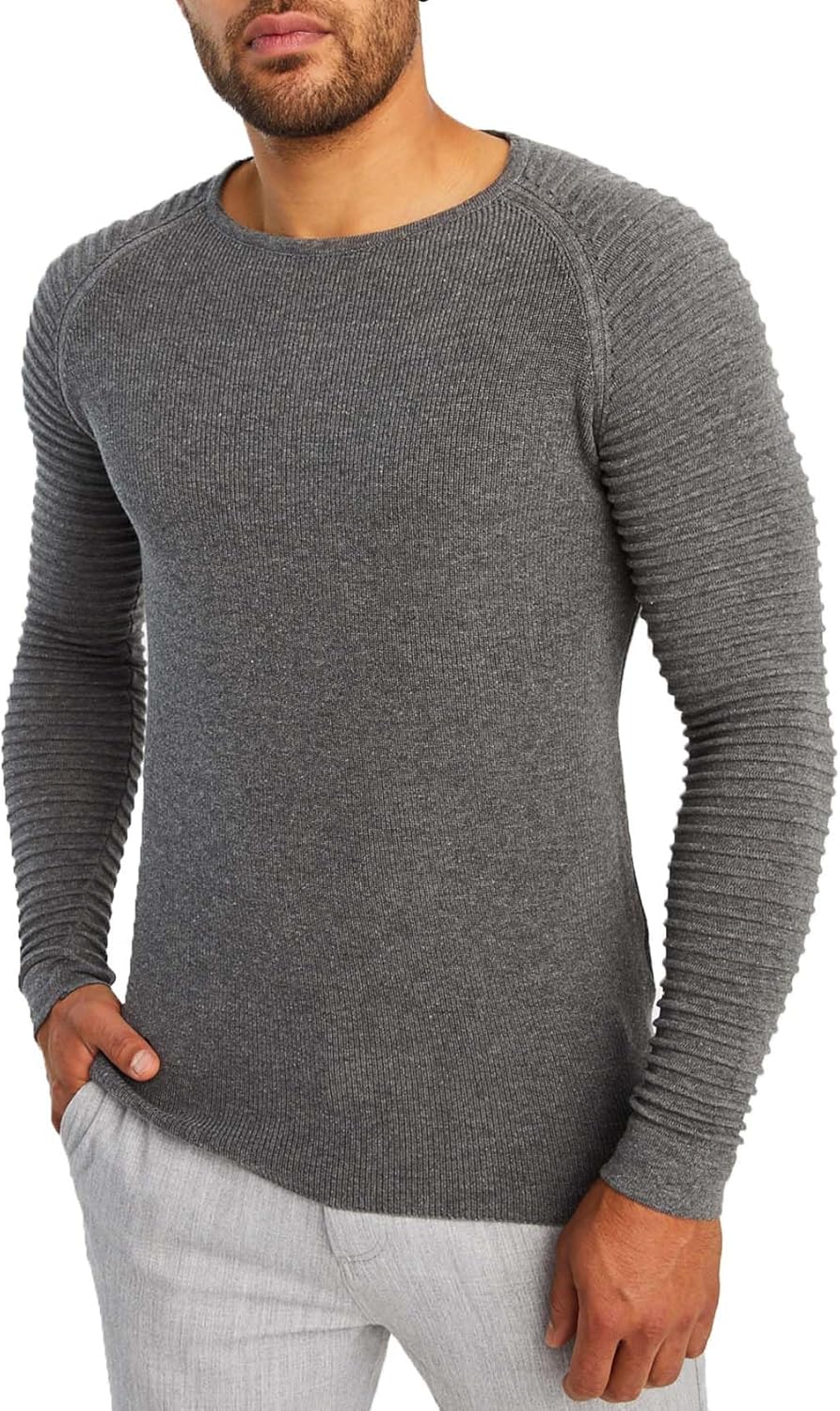 Thumbnail 3 de LEIF NELSON LN20729 — Pull en tricot basique à col rond et manches longues pour homme
