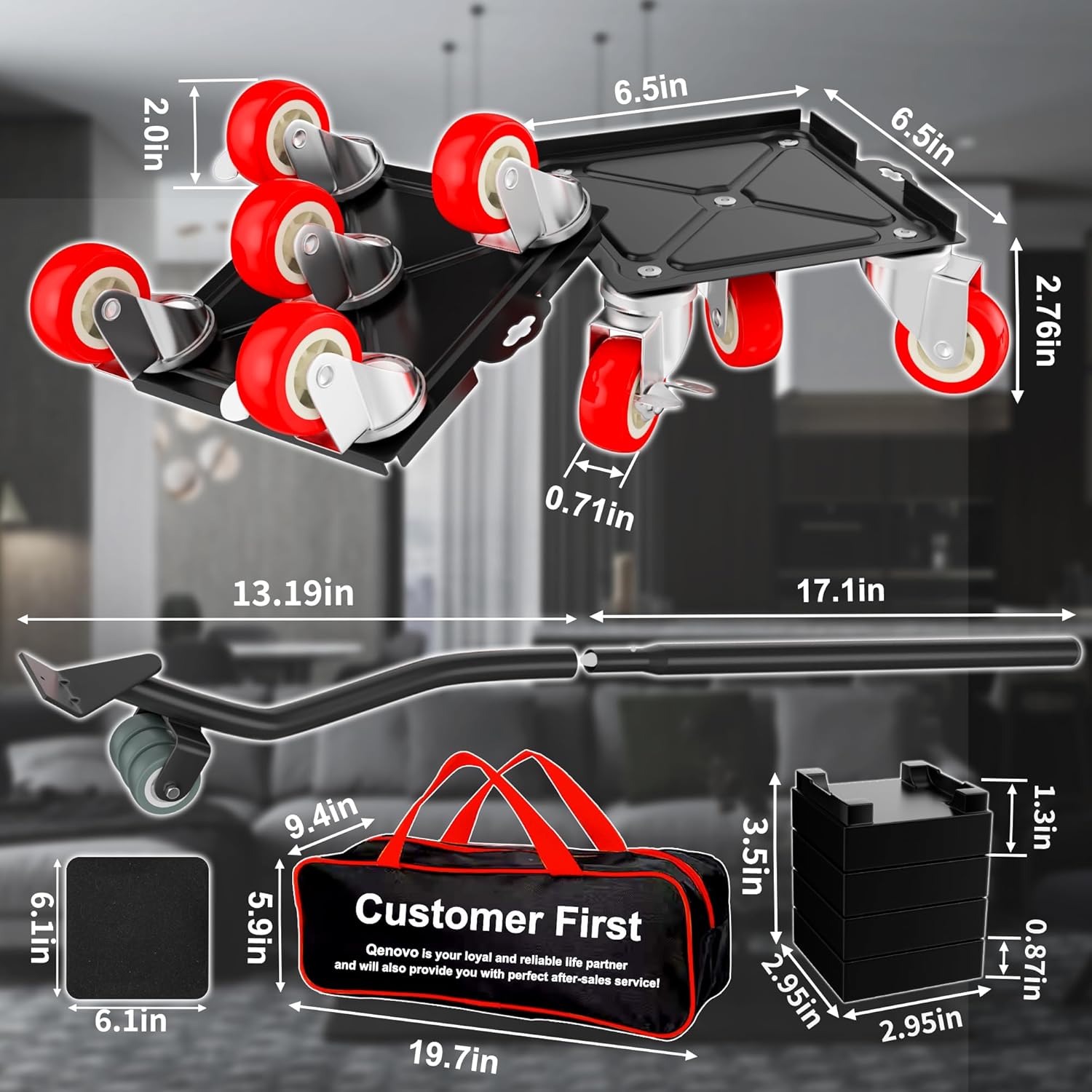 Thumbnail 4 de Qenovo Furniture Dolly: 5-Wheel Heavy-Duty Furniture Movers (360° Rotating, Side Brake) with 2400 Lbs Capacity