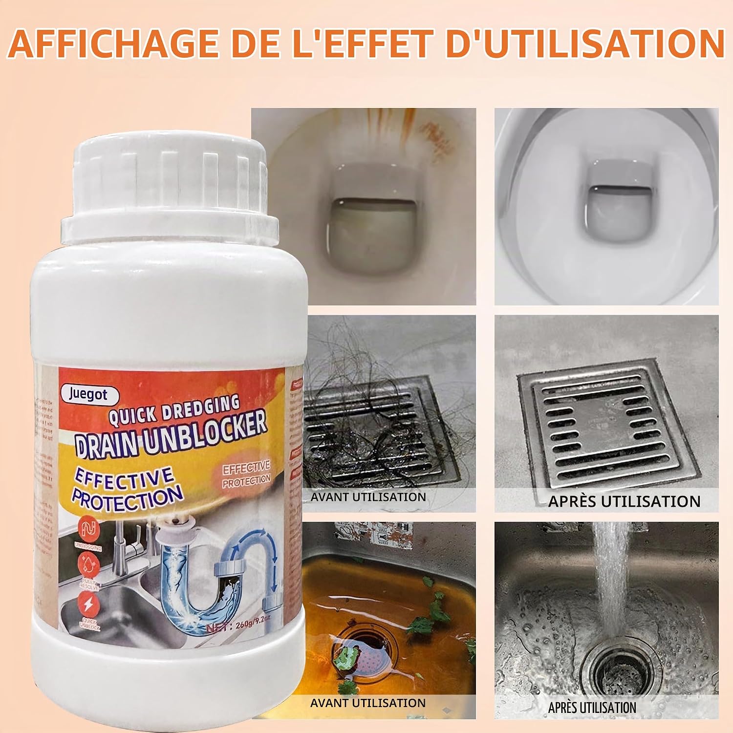 Thumbnail 6 de Juegot JUE001 afvoerreiniger voor haar en vet, voor keuken en badkamer