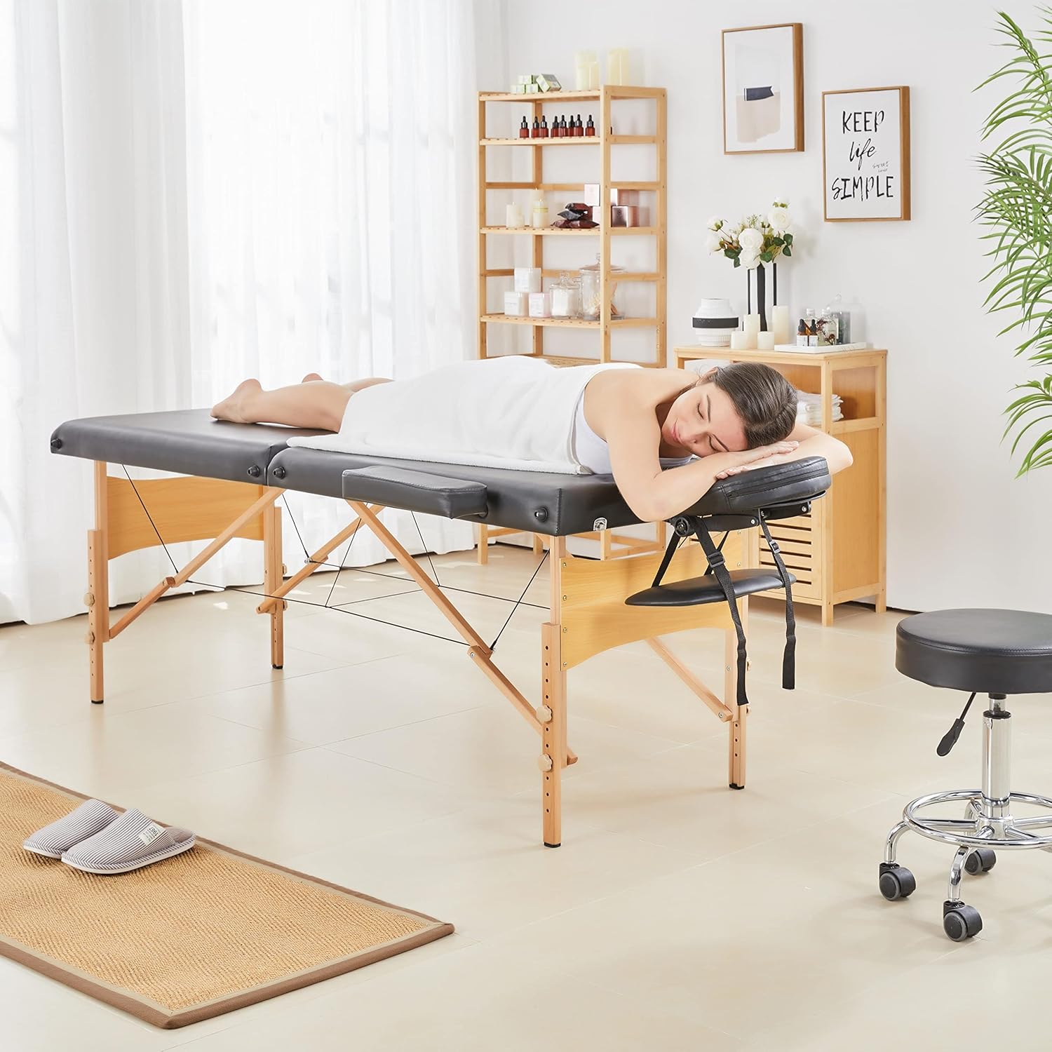 Thumbnail 3 de Yaheetech Mobile Massagetisch 2 Zonen – 70 cm Breite, höhenverstellbar, klappbar mit Tragetasche (schwarz)