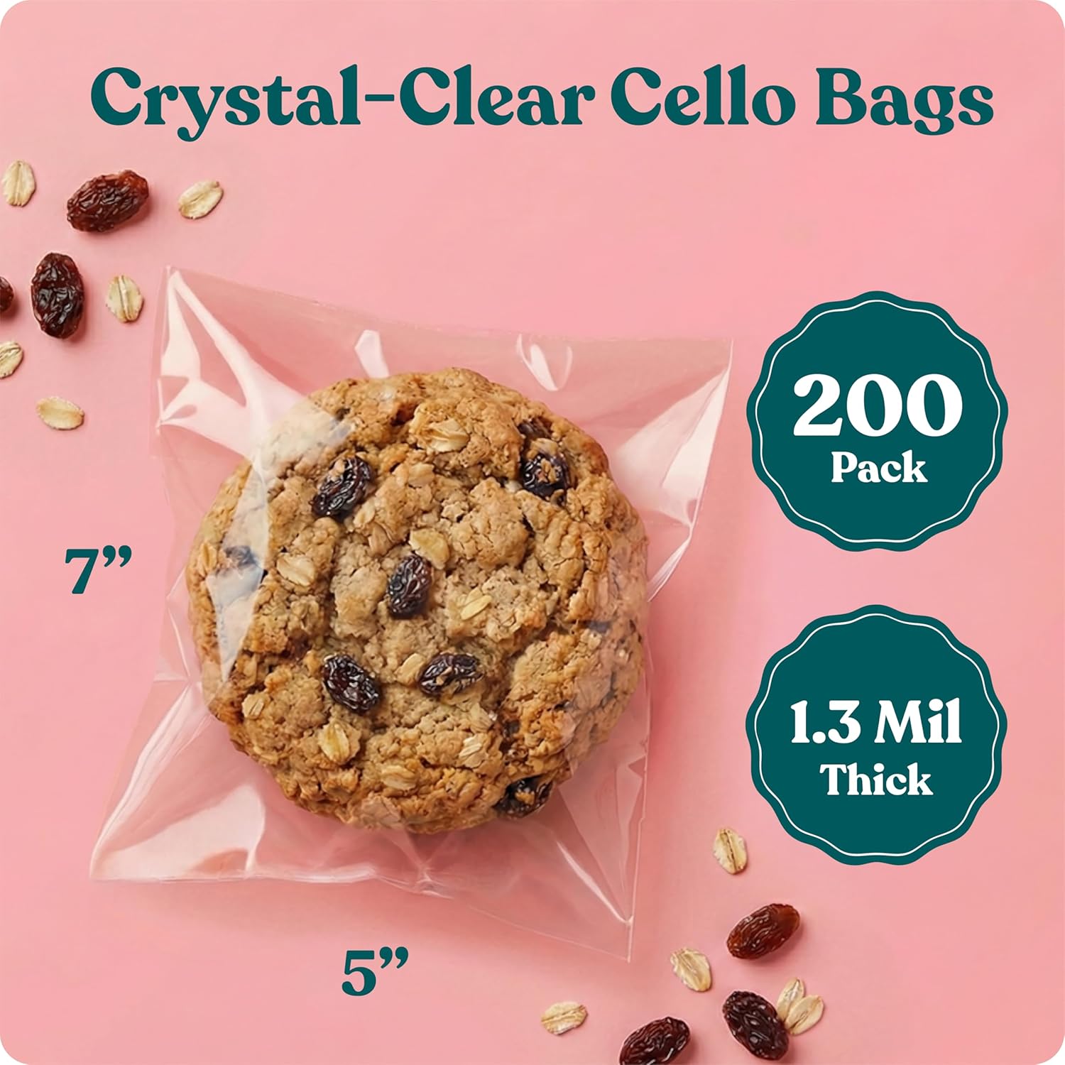 Detalle 2 de 5x7 Self-Sealing Cellophane Bags (200 Pack) – Clear Cookie Bags for Bakery Packaging and Treats