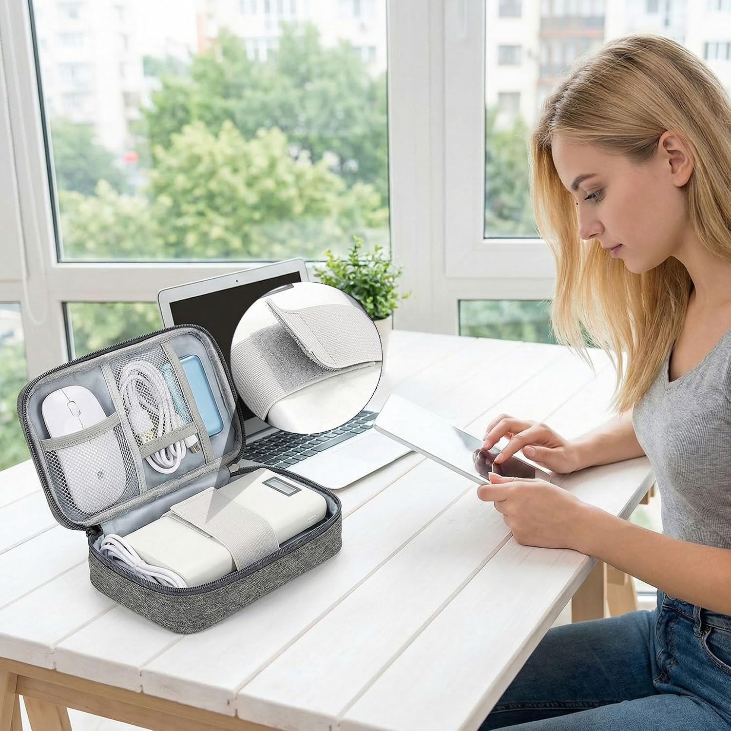 Detalle de Arae Travel Tech Pouch: Canvas Electronics Organizer 20x12x5.3cm