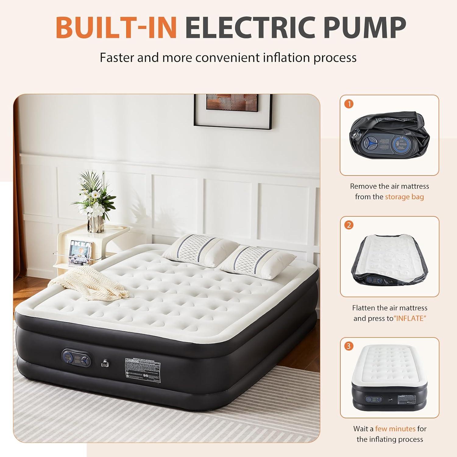 Detalle 2 de Sweetcrispy QDC-22-Q Queen Air Mattress, 22-inch profile, built-in pump