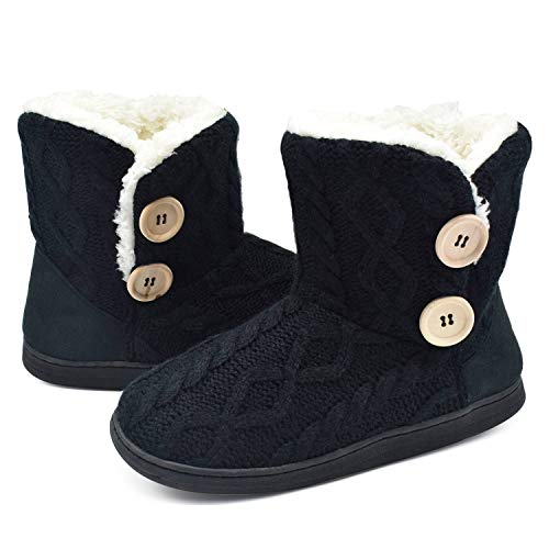 Detalle 1 de ONCAI Chaussons bottillons pour femme, fourrure synthétique, noir, 38/39 EU