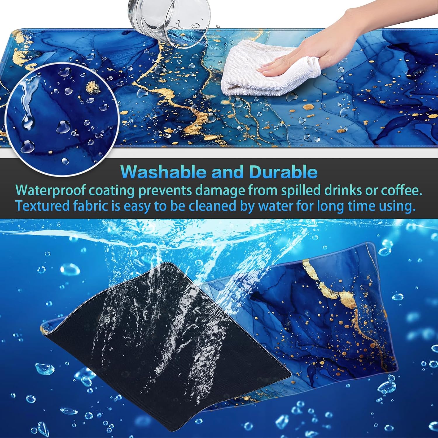 Thumbnail 4 de Abetcabe XXL Mauspad XXL 900 x 400 mm mit Marmormuster – wasserdicht & rutschfest