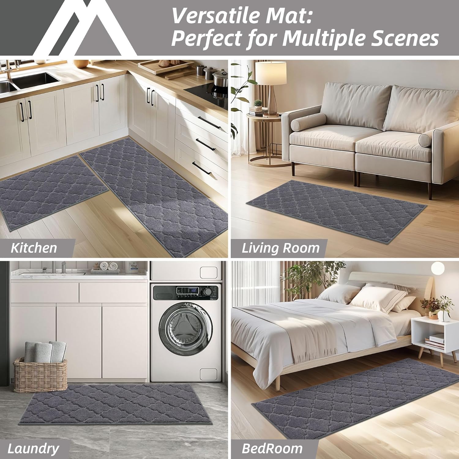 Thumbnail 5 de COSY HOMEER Soft Kitchen Floor Mat 20" x 59" — Non-Slip, Washable, Super Absorbent in Front of Sink (Dark Grey)