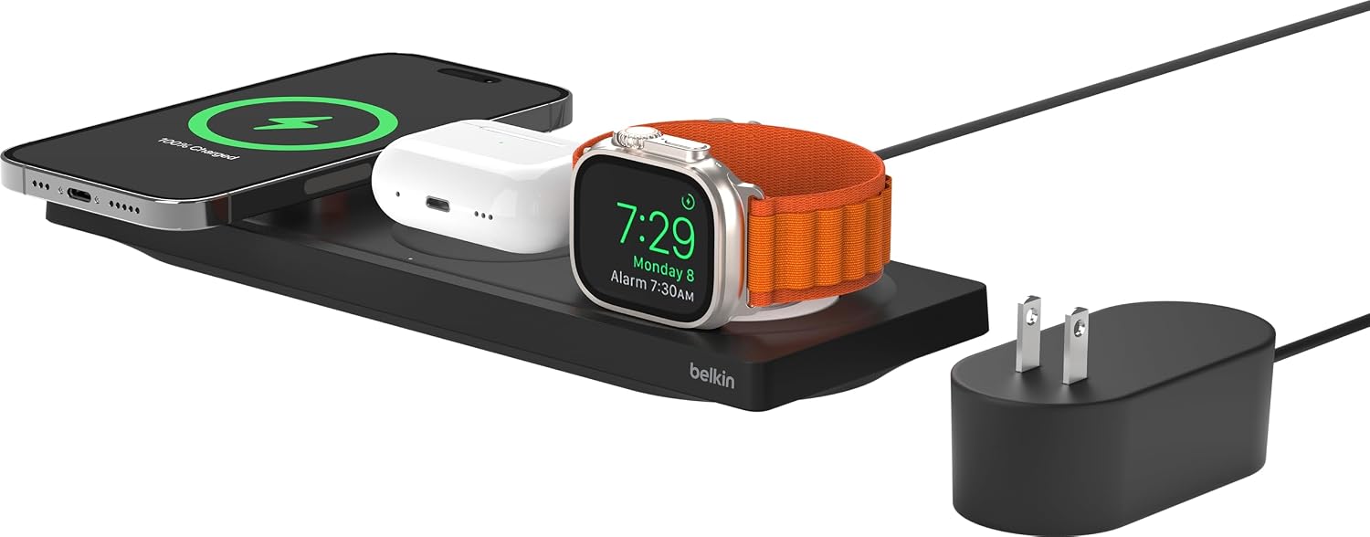 Belkin WIZ016 3-in-1 MagSafeワイヤレス充電器、最大15W・Apple Watch対応