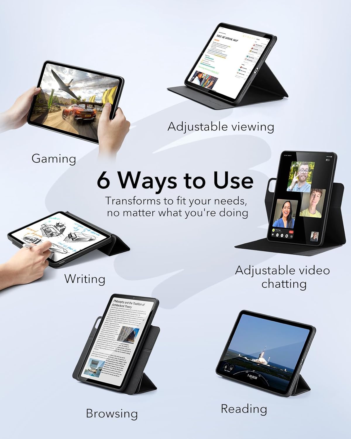 Thumbnail 2 de ESR Magnetische Hülle für iPad Air 11 Zoll (M4/M3/M2, 2026/2025/2024) & iPad Air 10,9 Zoll (5./4. Gen) – Rebound 360 Serie, Schwarz