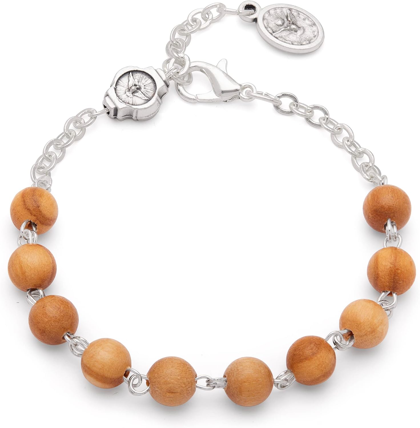 Thumbnail 5 de Rosario Bracciale Religioso Mondo Cattolico con Perle in Legno di Ulivo, Vetro Veneziano o Madreperla – Spirito Santo e Vergine Miracolosa