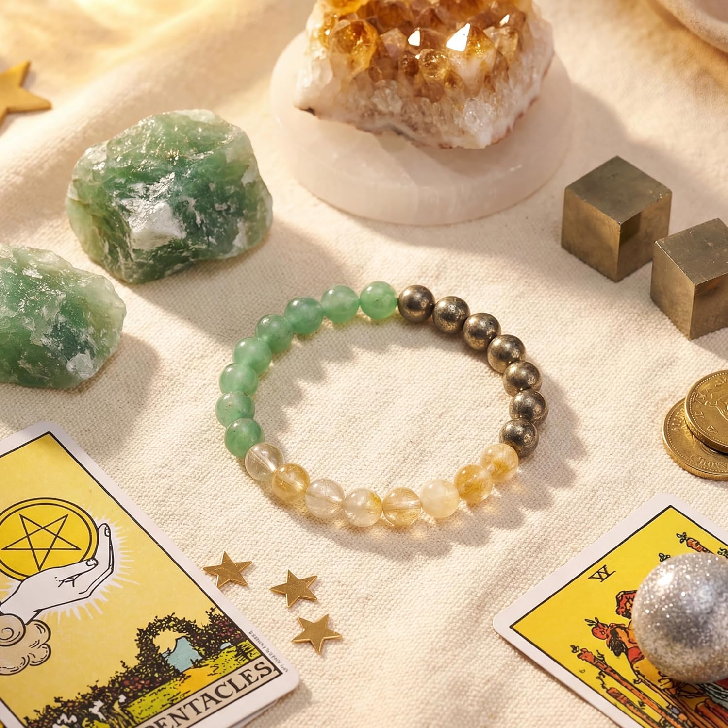 Thumbnail 1 de Bivei Armband Stärkendes Kristall-Heilungsarmband mit Citrin, Grüner Aventurin & Pyrit (8 mm) – Stretch-Perlenarmband