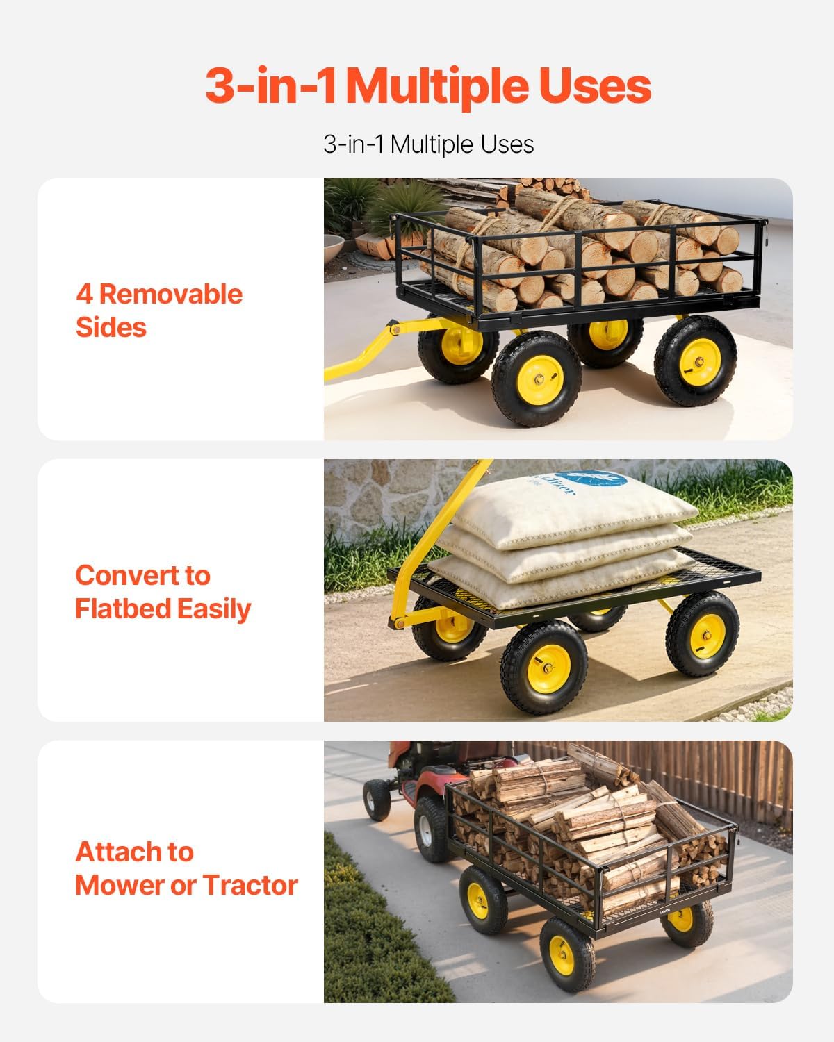 Detalle de VEVOR Steel Garden Cart, 13-Inch Tires