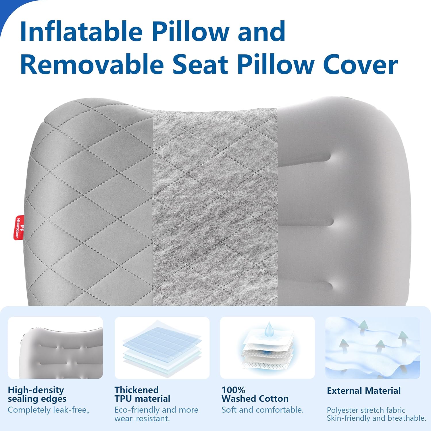 Detalle de Hioutdoor Inflatable Pillow for Camping with Removable Cover – Ergonomic Travel Neck Pillow