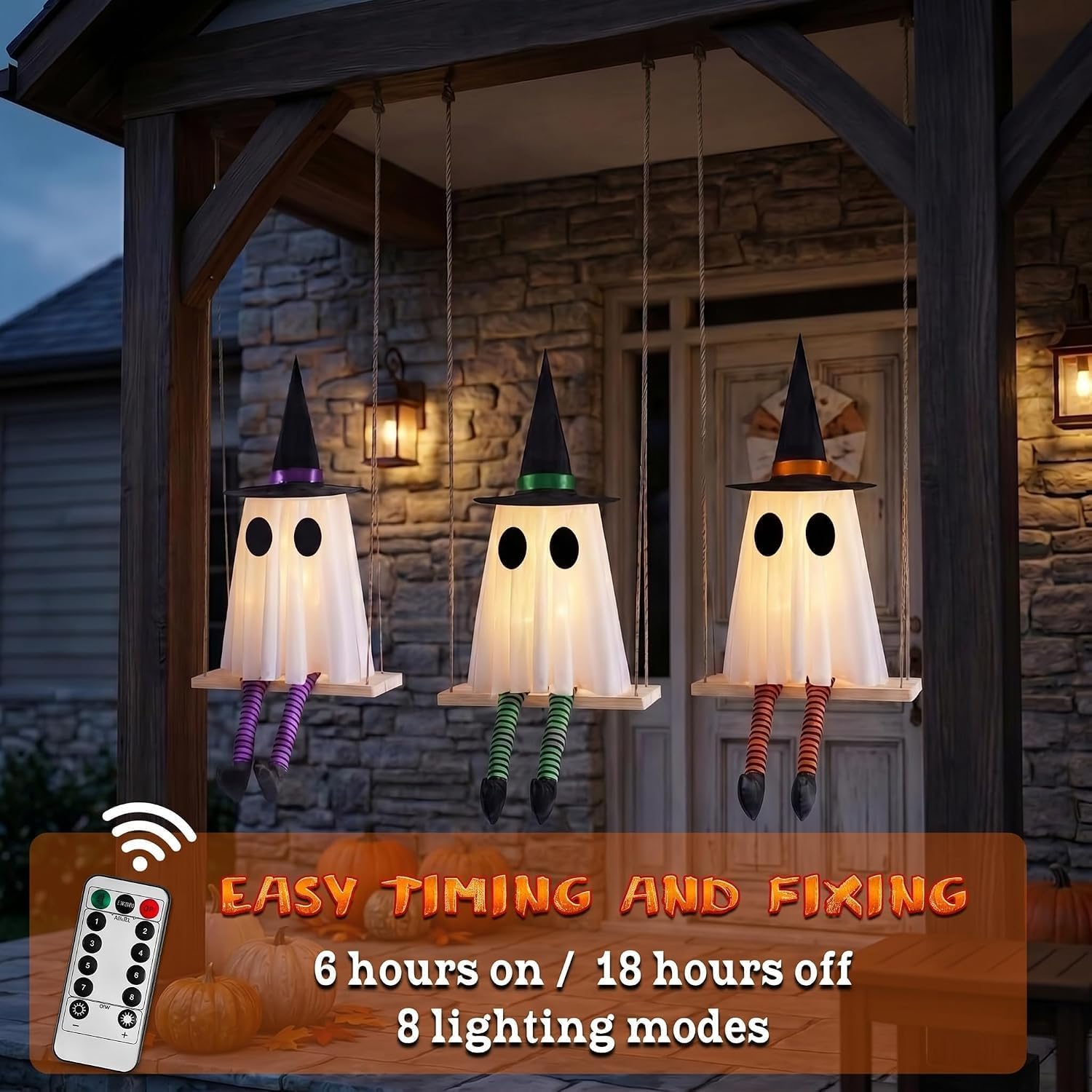 Detalle 2 de CYSKXYI Swing Ghost-006 Halloween Hanging Ghost Decor, 3-Pack with Remote