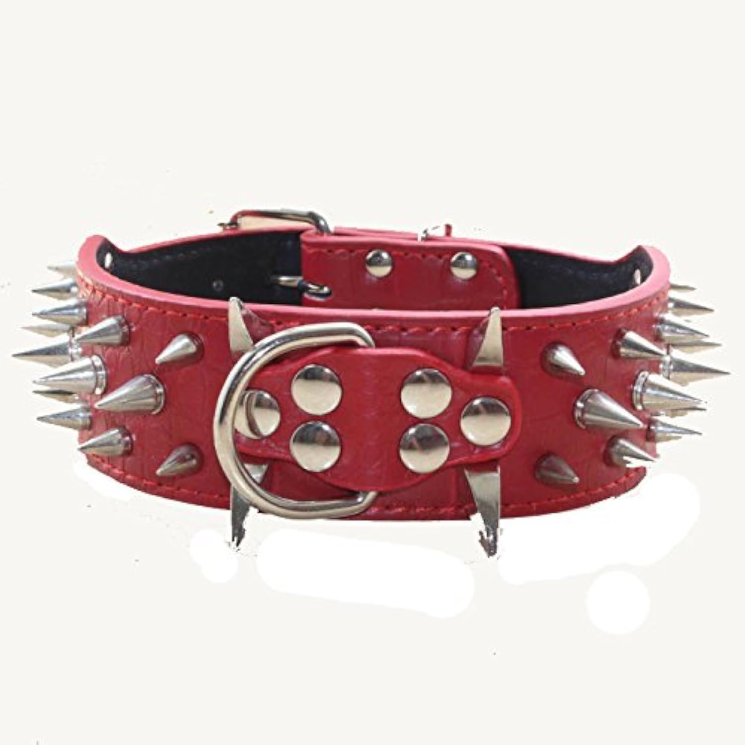 Thumbnail 5 de haoyueer Sharp Spiked Studded Dog Collar (2 Inch) – red synthetic leather collar for medium & large dogs