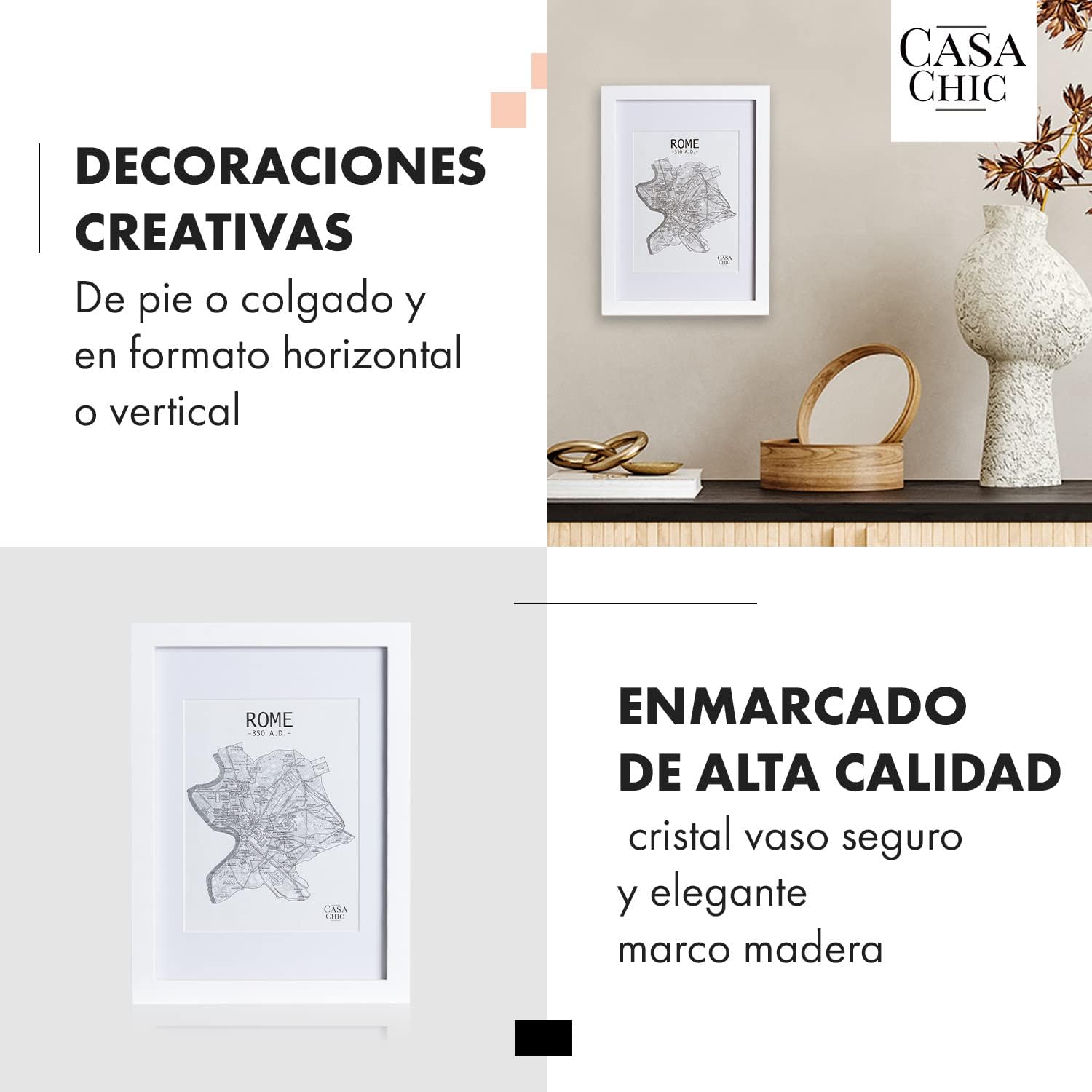 Thumbnail 2 de 🖼️ Marcos A4 de Madera Sólida con Paspartú Blanco 15x20