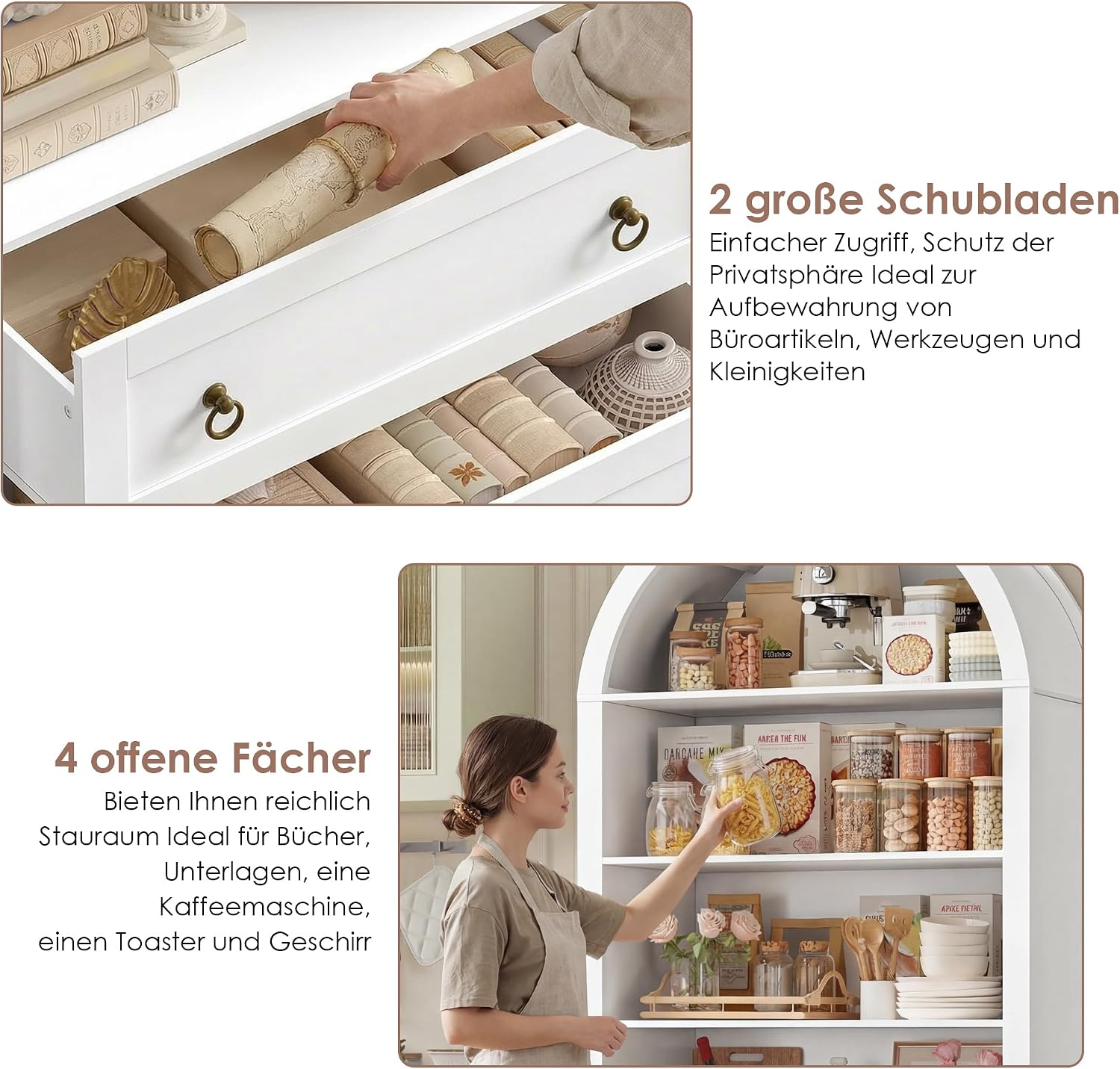 Thumbnail 6 de FirFurd P513 Arched Bookcase, White, with 4 Open Compartments and 2 Drawers