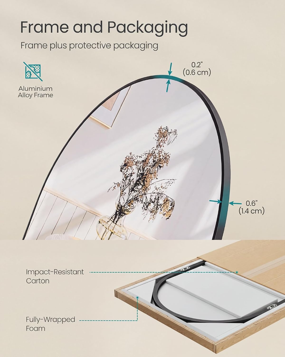 Thumbnail 6 de SONGMICS AILEAS LFM031B01 Full Length Mirror, 160 x 50 cm, Arched, Matte Black