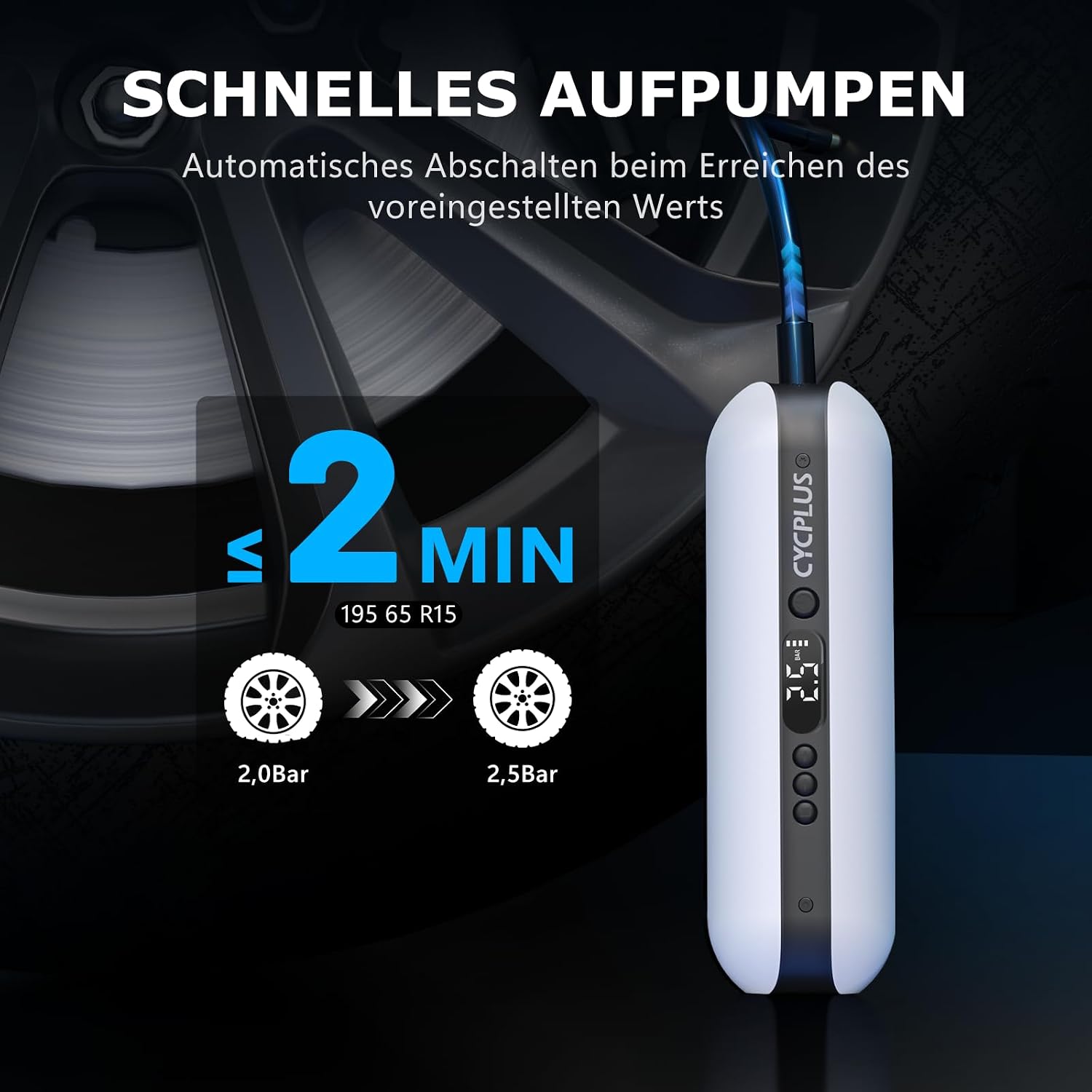 Thumbnail 1 de CYCPLUS Luftpumpe 150 PSI – Tragbare Elektronik-Luftpumpe mit LED Anzeige, 380 g