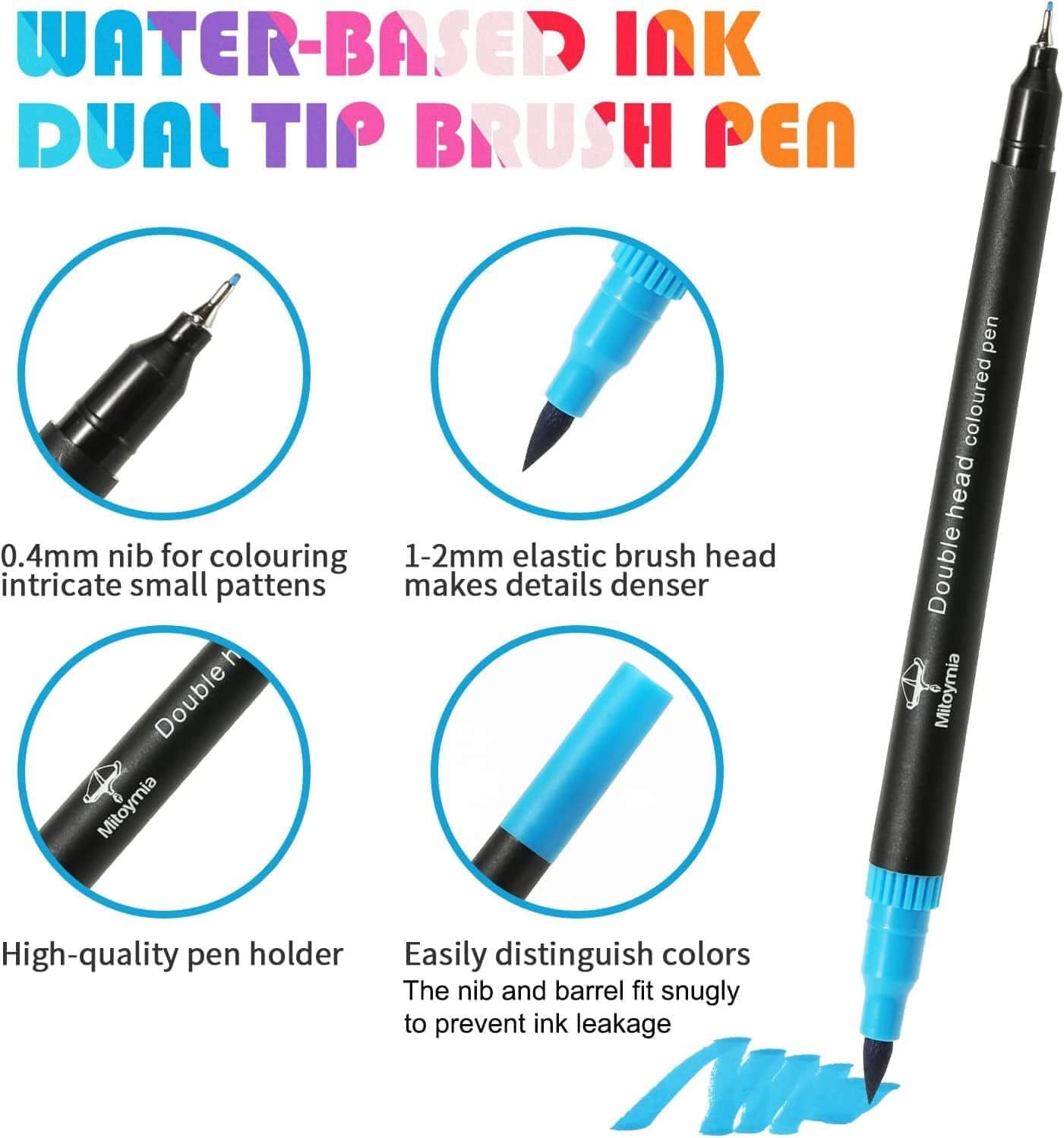 Thumbnail 3 de Mitoymia 24 Dual Tip Colouring Pens (24-pack) with brush + fineliner tips for colouring books and detail work
