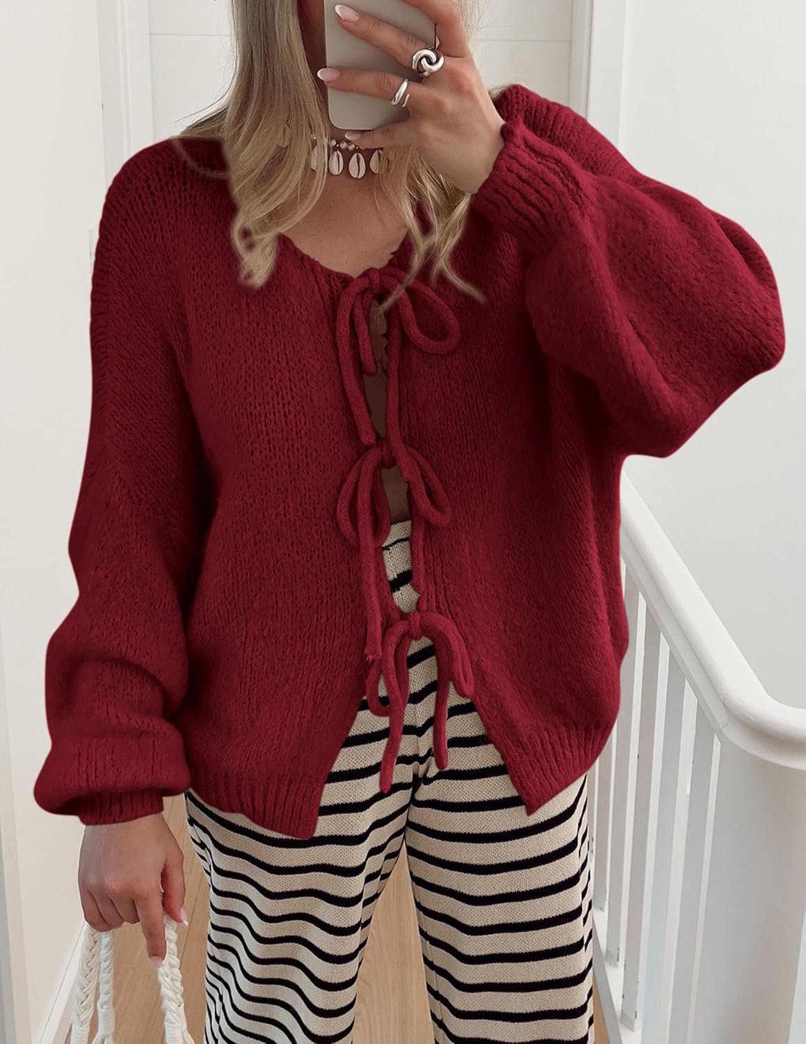 Thumbnail 4 de PRETTYGARDEN Tie Front Bow Cardigan S