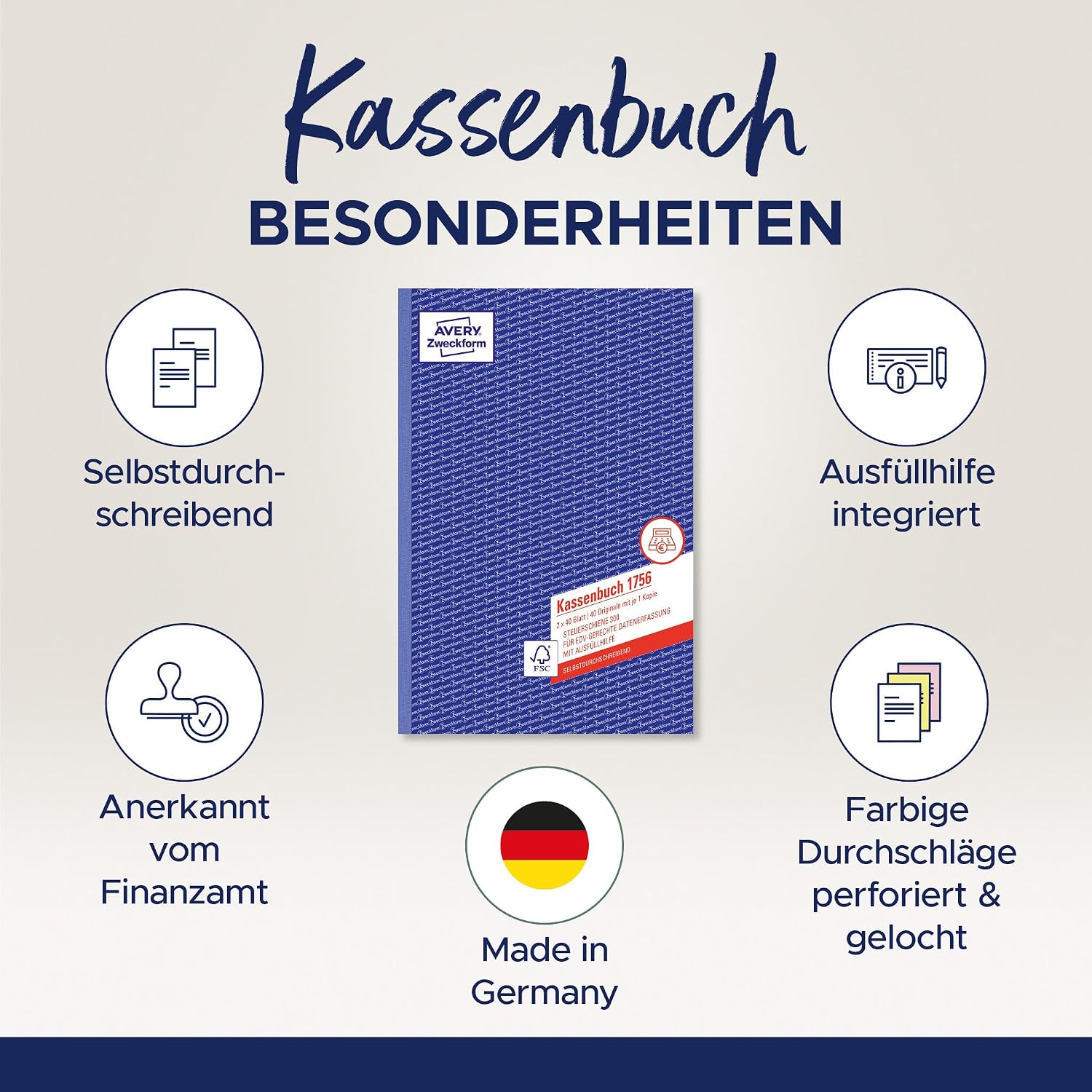 Detalle 2 de AVERY Zweckform 1756 Kassenbuch A4 2x40 Blatt