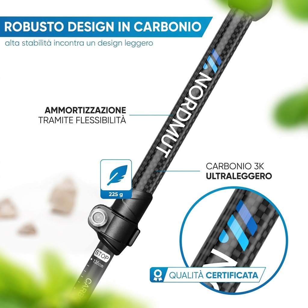 Detalle 2 de NORDMUT Bastoncini Trekking Telescopici Ultraleggeri con Impugnatura in Sughero Naturale