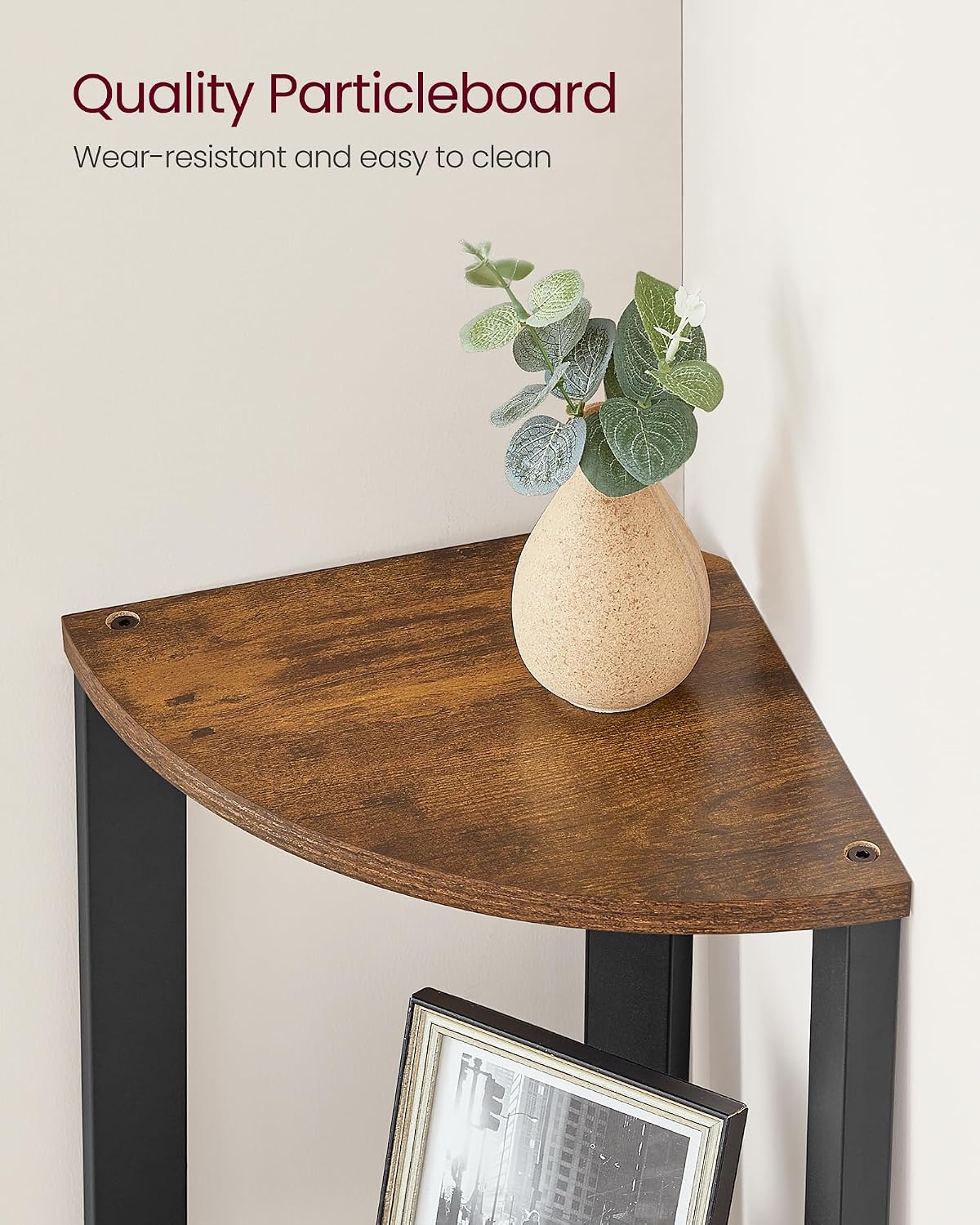 Detalle 2 de VASAGLE ULLS34X 4-Tier Corner Shelf, Rustic Brown and Matte Black