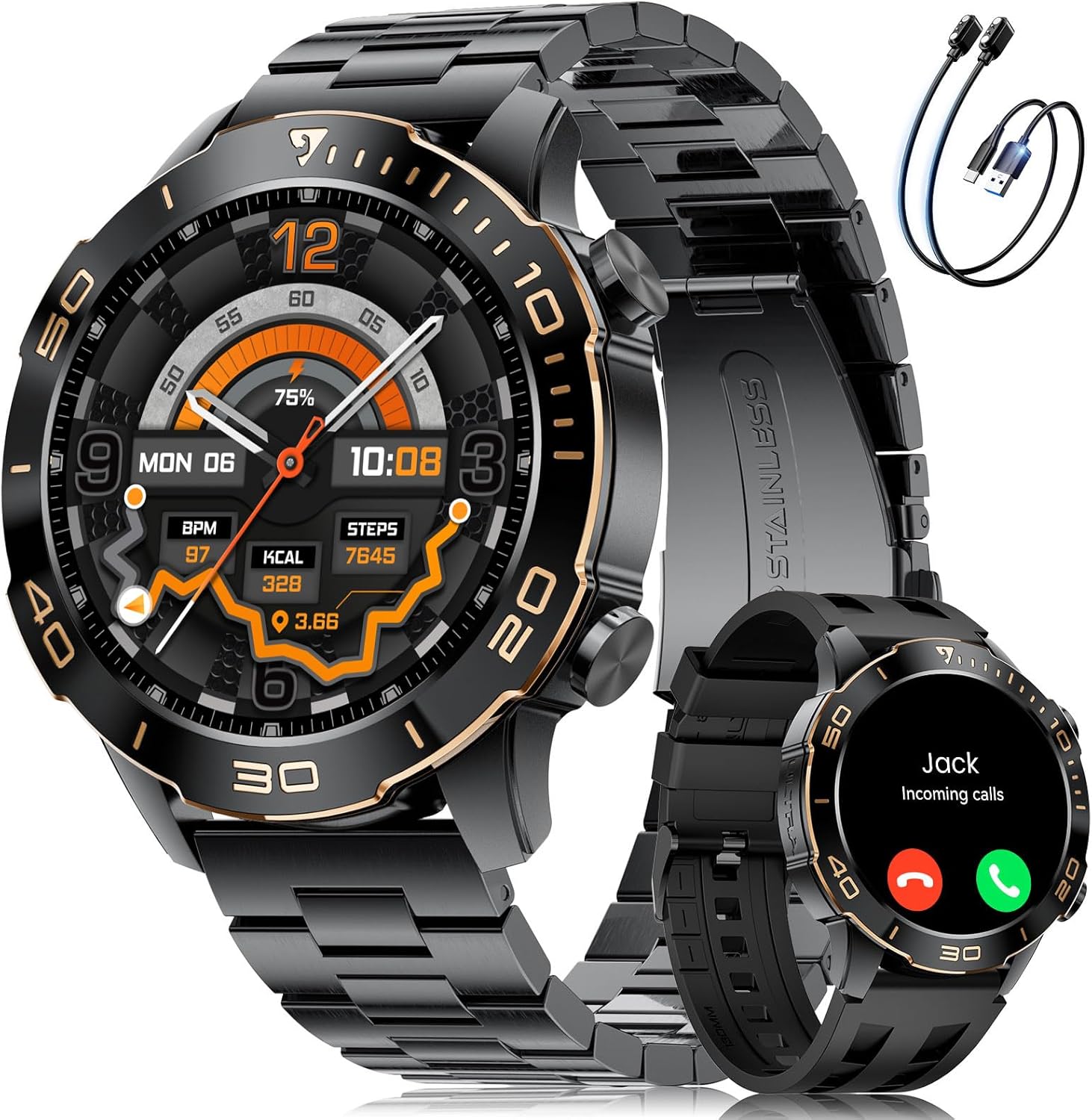 Detalle de DREMAC Smartwatch Uomo Lusso: alluminio robusto, display AMOLED 1,43" e tracker sportivo/ salute