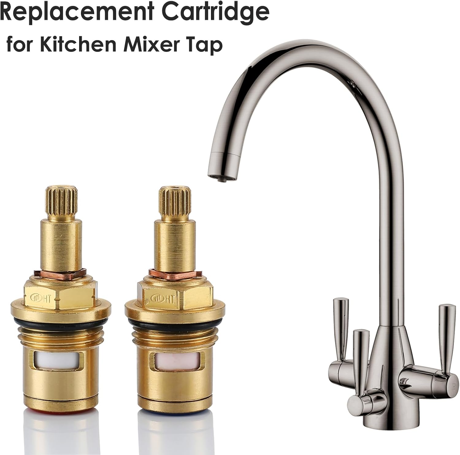 Detalle 1 de 2 Pack Mixer Tap Cartridge 1/4 Turn 20 Spline Brass