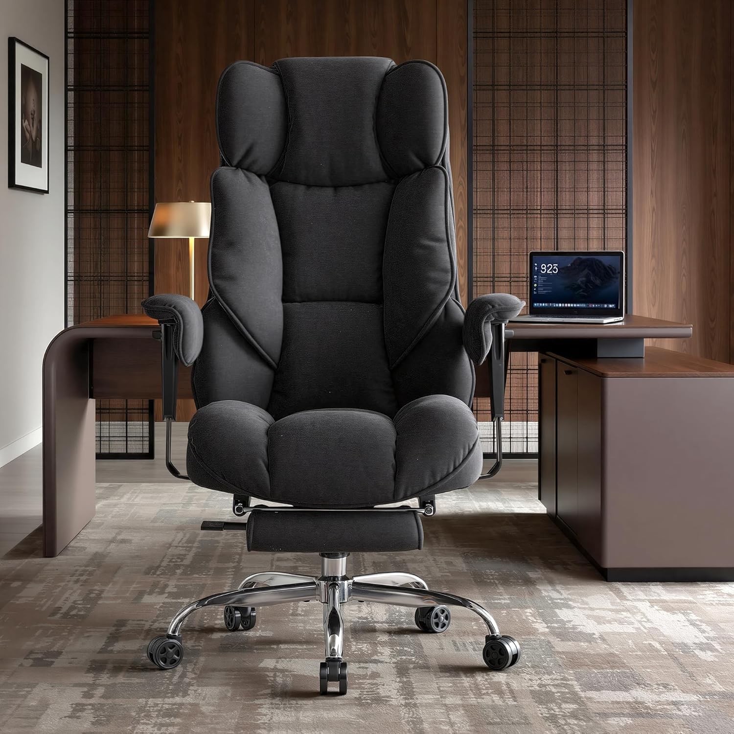 Thumbnail 1 de Efomao Big and Tall Office Chair (200kg) with Footrest – heavy duty executive desk chair in black