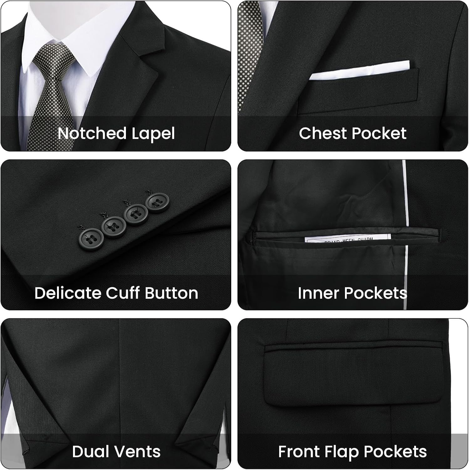 Thumbnail 5 de MAGE MALE Men's 3-Piece Slim Fit Suit, 2-Button Jacket