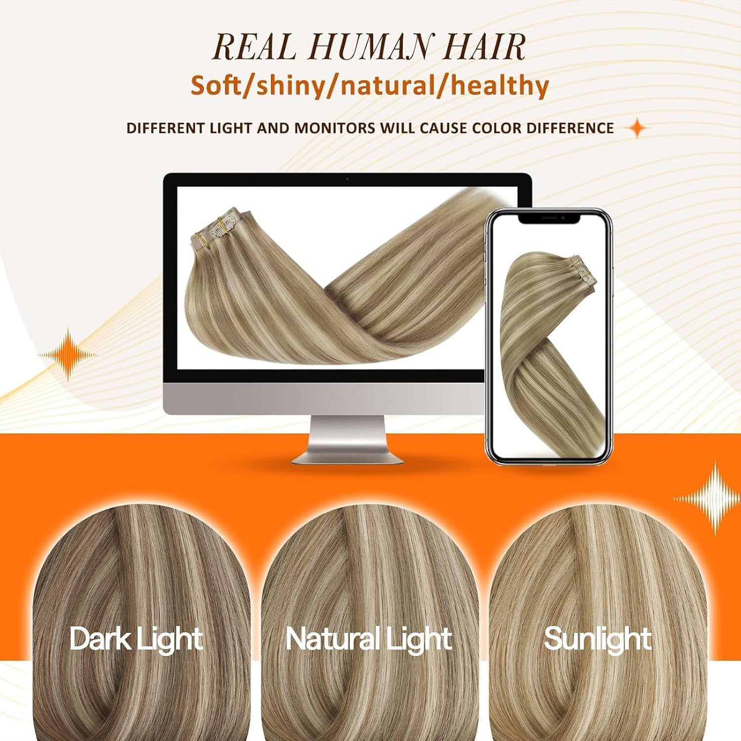 Detalle de Full Shine Blonde Clip-In Hair Extensions, 20 Inch, 150g, 8 Pcs