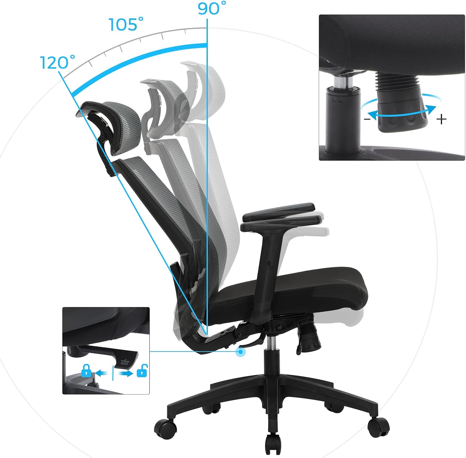 Thumbnail 3 de SONGMICS OBN55BG Sedia da Ufficio Ergonomica 120°