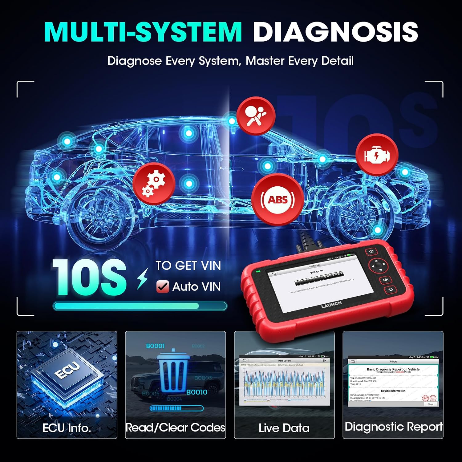 Detalle 2 de LAUNCH CRP129X V2.0 OBD2 scanner 12 services
