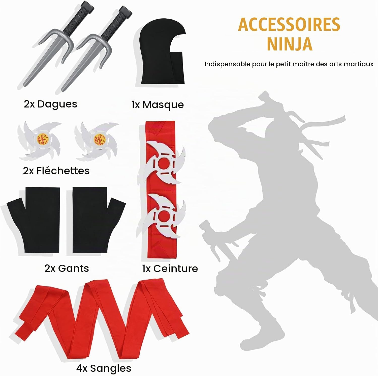 Detalle de AOMIG C2-B-XL220914 ninjakostuum voor kinderen, rood-zwart met accessoires