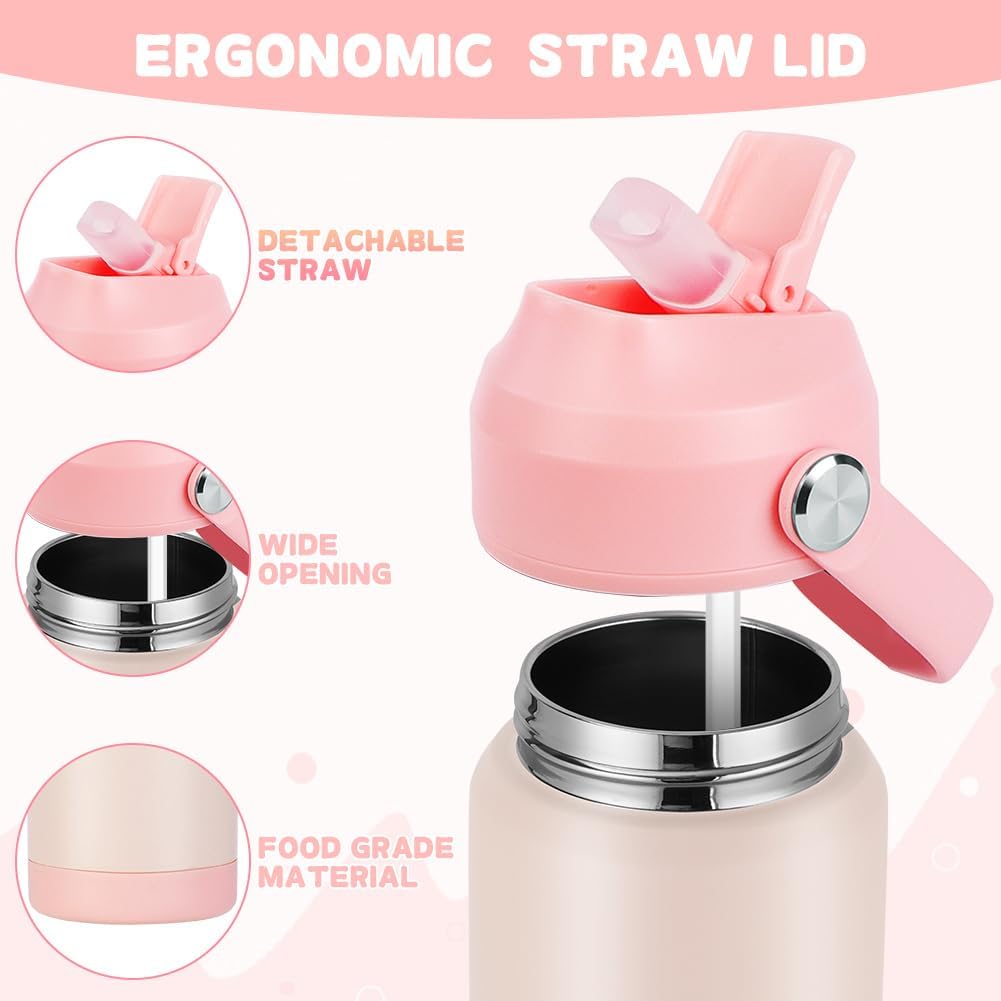 Detalle 2 de AMFUN Kinder Edelstahl-Wasserflasche 350 ml mit Strohhalm (BPA-frei), auslaufsicher