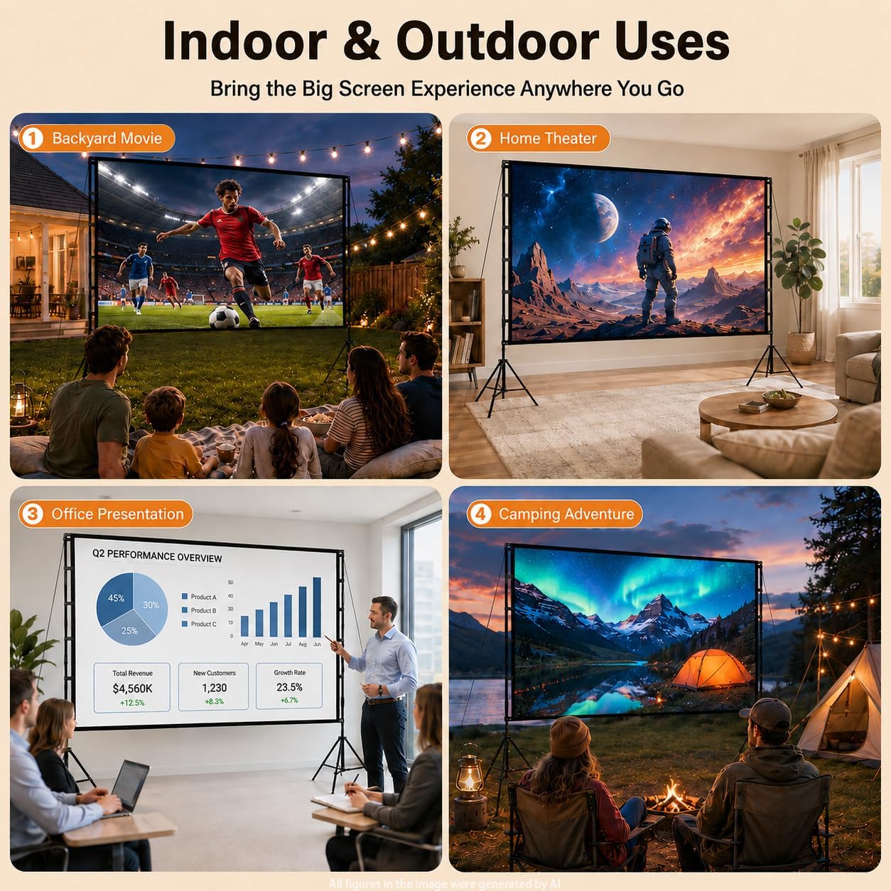 Thumbnail 6 de TOWOND Outdoor Projector Screen with Stand, 120-inch Portable 16:9 (Double-Sided) Foldable Projection Screen