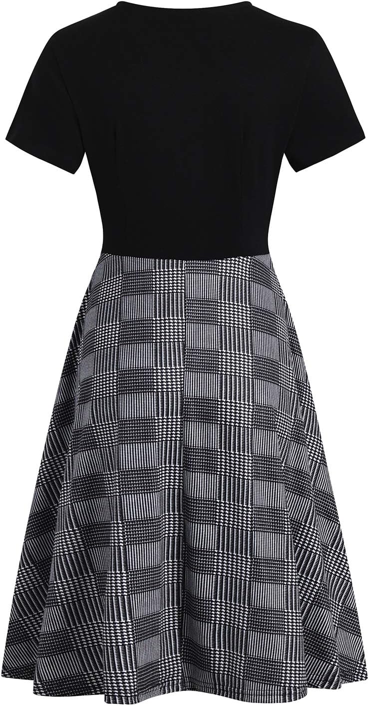 Thumbnail 2 de Women's Elegant Criss-Cross V Neck Vintage Short Sleeve Fit and Flare Tea Dress with Pockets 980