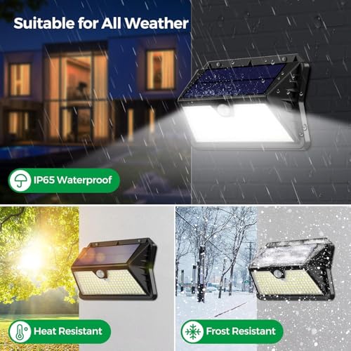 Detalle de OUILA Luz Solar Exterior 4 Pack con 185 LED y 3 Modos, IP65, Sensor de Movimiento