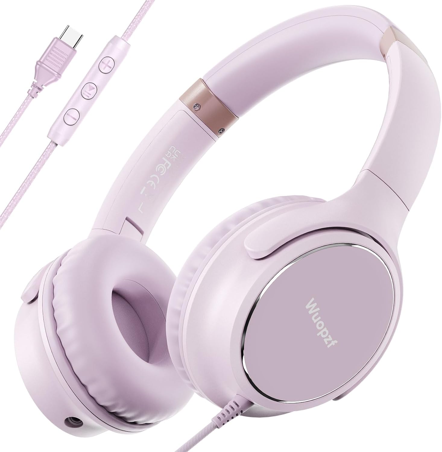 Detalle de Wuopzf USB‑C wired over‑ear headphones with microphone, volume control and foldable design