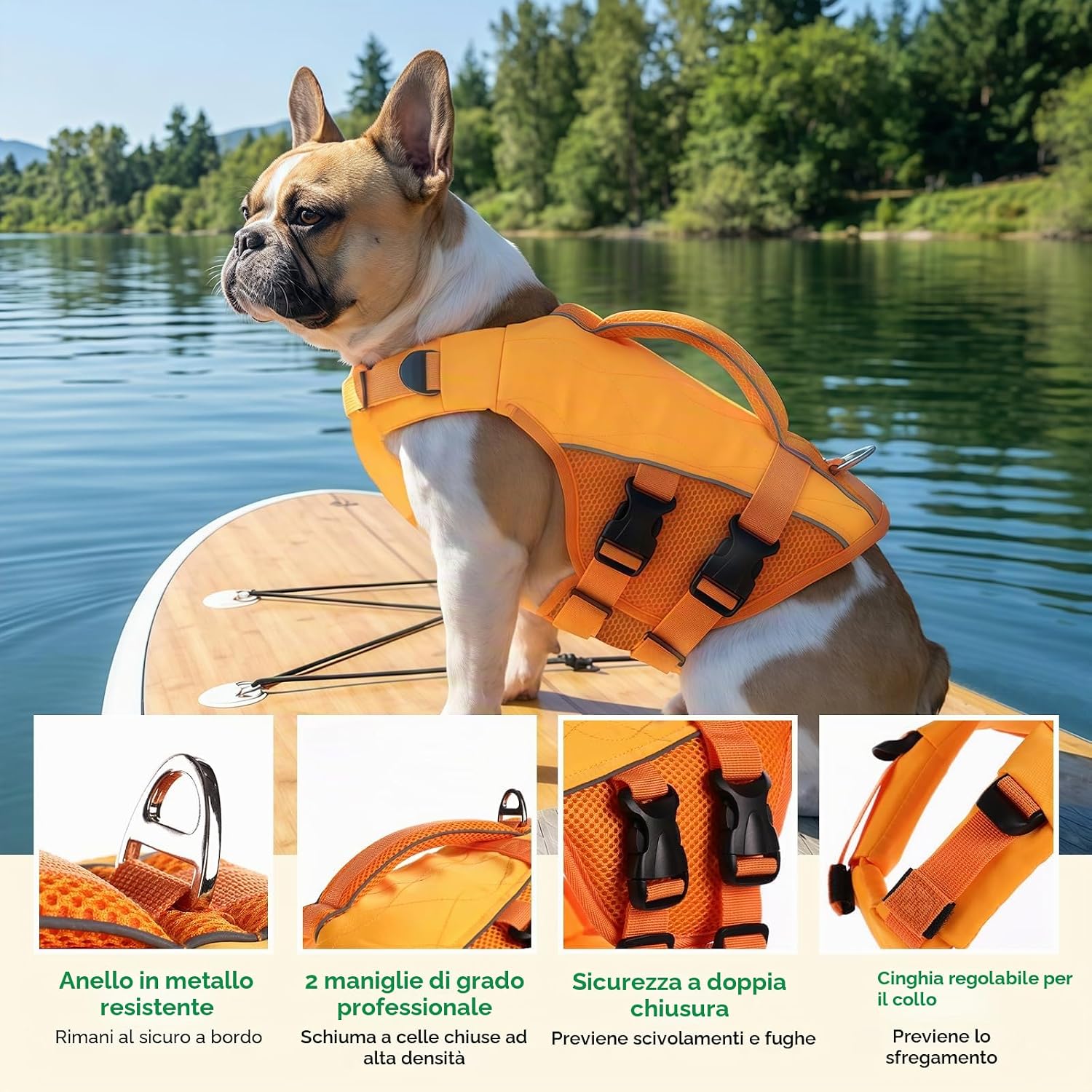 Detalle de KONVINIT Giubbotto di Salvataggio per Cani in Jell Orange: Sicurezza e Comfort in Acqua per Taglia L