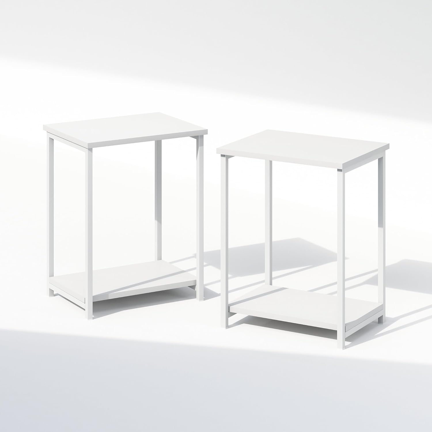 Detalle de Furinno SIMPLISTIC Set di 2 Comodini: comodini a due livelli in metallo, bianco