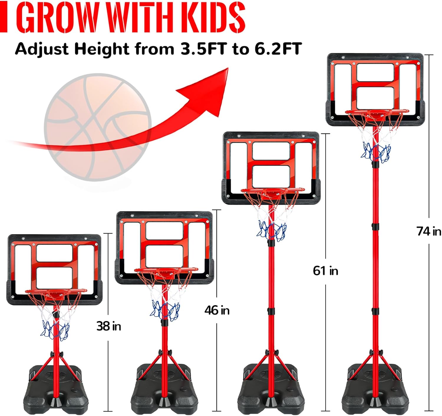 Detalle 2 de Kids Basketball Hoop with Stand (Adjustable Height) — Indoor/Outdoor Mini Basketball Set for Ages 3–8