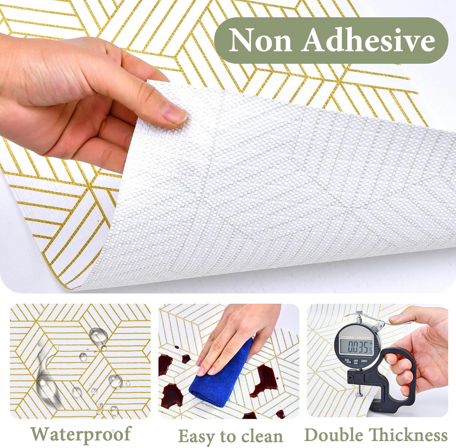 Thumbnail 5 de Shelf Liners for Kitchen Cabinets (12in x 20FT) Non-Adhesive Non-Slip Gold Geometric Liner
