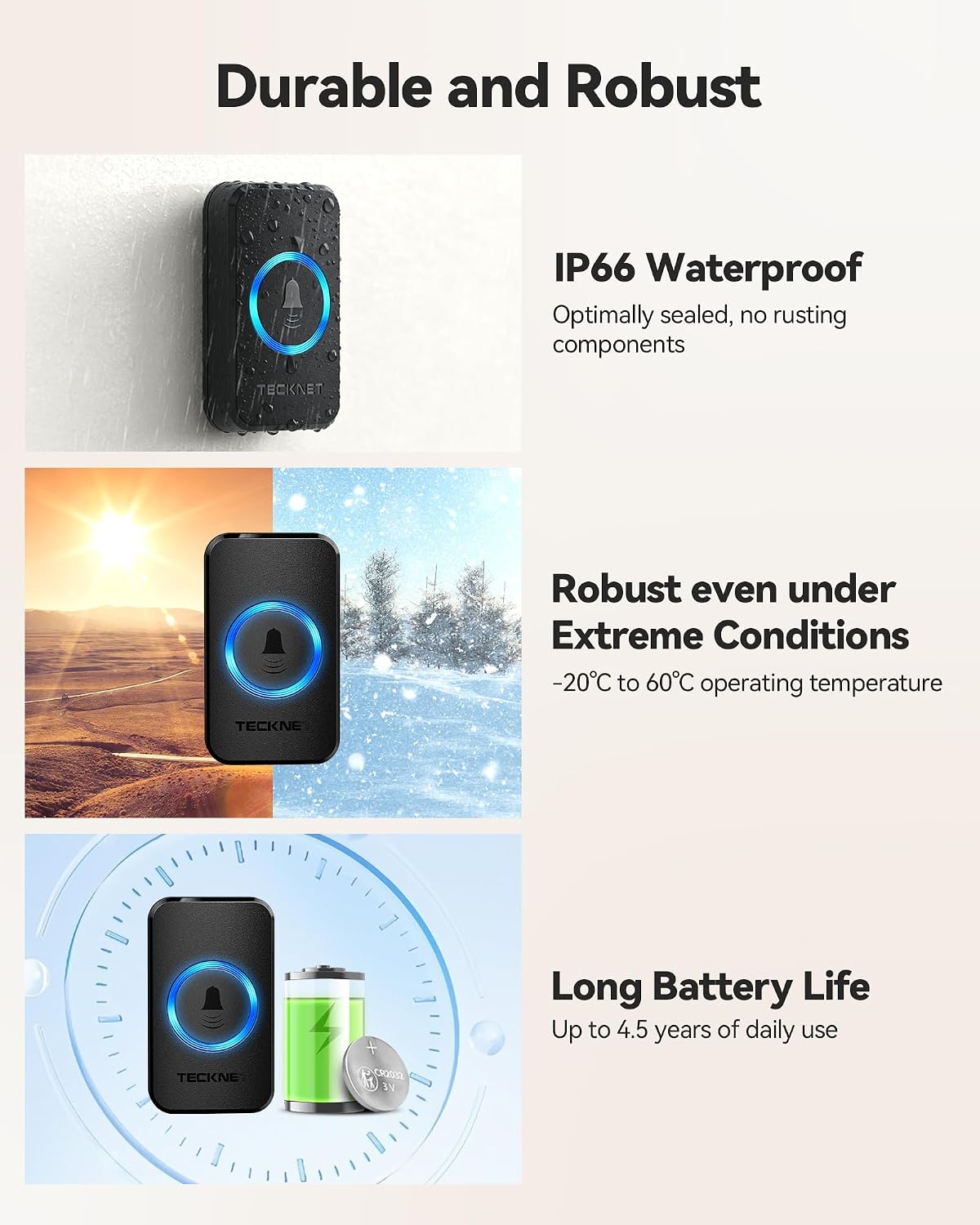 Thumbnail 4 de TECKNET Wireless Doorbell 1312ft Range