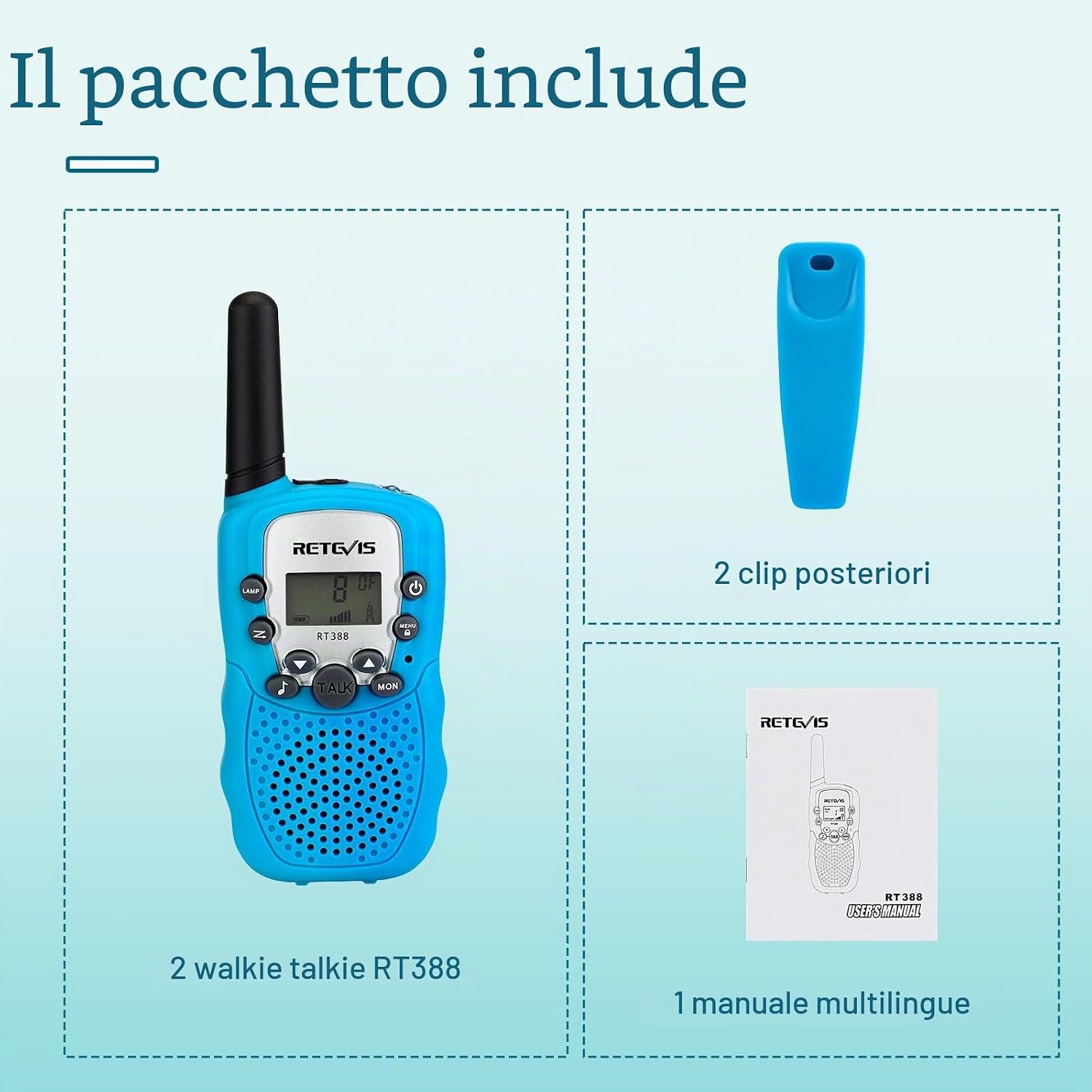 Thumbnail 6 de Retevis RT388 Walkie Talkie Bambini PMR446 con VOX, torcia e 8 canali (1 coppia, blu) per 4-12 anni